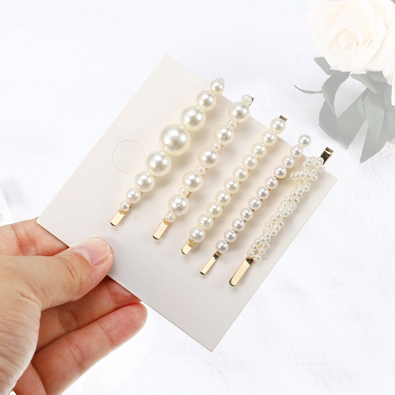 Unique Bargains Girl's Pearl Simple Cute Style Metal Hair Clip White 1 Set of 5 Pcs, 2 of 7