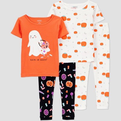 Carter's Just One You® Toddler Girls' 4pc Cotton Short Sleeve Ghost Halloween Pajama Set - Orange/White/Black