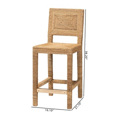 Anfield Natural Seagrass and Mahogany Wood Counter Stool