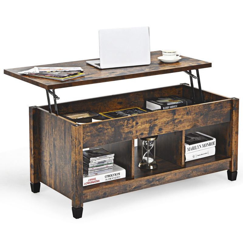 Costway Lift Top Coffee Table w/ Hidden Compartment and Storage Shelves Coffee, 1 of 11