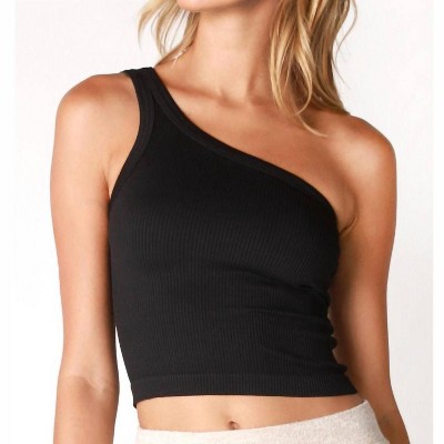 Women's Solid One Shoulder Crop Top - Nikibiki