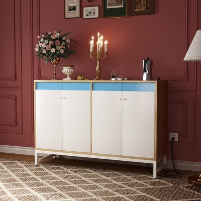 Aheaplus Storage Buffet Cabinet with Adjustable Shelves, Coffee Bar with Charging Station, LED Light