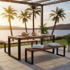 YOOCOZZ 3-Piece Outdoor Dining Set with Acacia Table and 2 Benches - Natural - 1 of 4