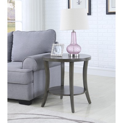 Perth Contemporary Round Gray Wooden End Table with Shelf