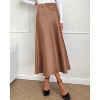 Women's 2025 Satin Midi Skirt - Elegant High Waist A-Line for Cocktail & Wedding Events Coffee - 2 of 4