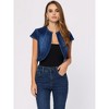 INSPIRE CHIC Women's Cap Sleeve Slim Fit Summer Open Front Crop Denim Jacket - 2 of 4