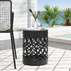 Osparple Iron Cut Design Outdoor End Tables, Modern Cylindrical Patio End Table, Outdoor Side Table with Overlapping Circle Pattern - 1 of 4