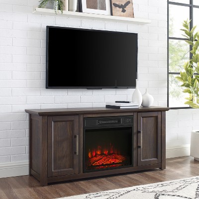 HomeStock 11 in. Freestanding Wood Smart Electric Fireplace TV Stand in Brown with modern fireplace furniture style