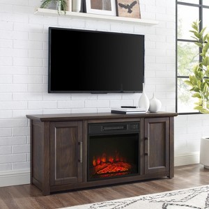 HomeStock 11 in. Freestanding Wood Smart Electric Fireplace TV Stand in Brown with modern fireplace furniture style - 1 of 4