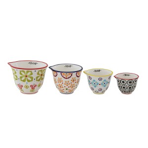 Storied Home Floral Hand Stamped Stoneware Measuring Cups (Set of 4 Sizes/Designs) - 1 of 4