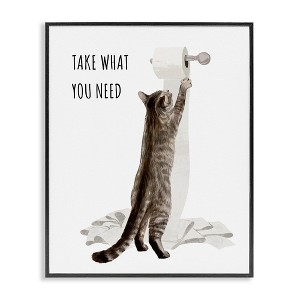 Stupell Industries Take What You Need Toilet Paper Cat Framed Giclee Art, Black, 16" x 20" - 1 of 4