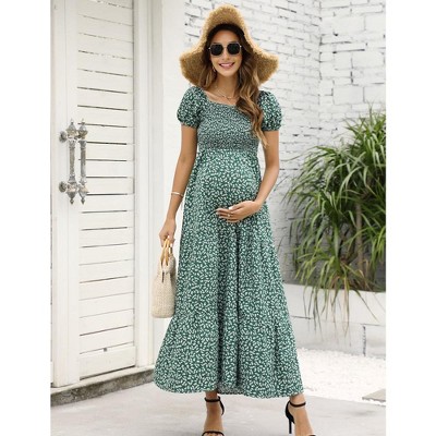 Women's Casual Off the Shoulder Smocked Tiered Dress Puff Sleeve Ruffle Maxi Dress