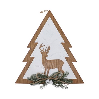 Wood & Metal Christmas Tree with Deer Wall Decor - Haute Décor