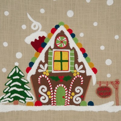 Beige Cotton Gingerbread House Christmas Table Runner