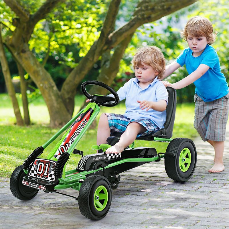 Costway 4 Wheels Kids Ride On Pedal Powered Bike Go Kart Racer Car Outdoor Play Toy, 2 of 11
