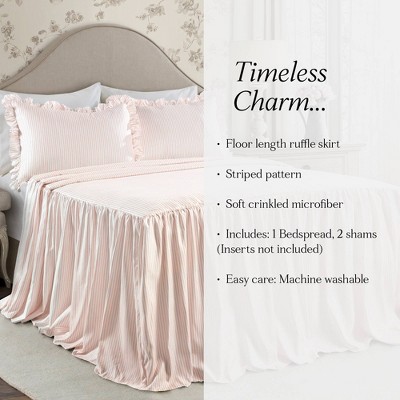 Lush Decor Queen 3pc Ticking Stripe Bedspread Set Blush - Lush Décor: Lightweight Shabby Chic Bedding with Ruffles, Includes 2 Shams — фото 6
