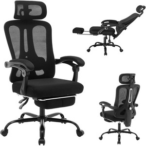 High Back Ergonomic Office Chair with Mesh Back, Retractable Footrest, Adjustable Headrest & Lumbar Support – Computer Desk Chair with Wheels - 1 of 4