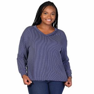 24seven Comfort Apparel Relaxed Plus Size Fit Ribbed Knit V Neck Sweater Top - 1 of 4
