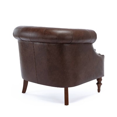 Chesterfield Brown Faux Leather Barrel Accent Chair