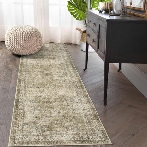 Indoor Soft Vintage Flower Area Rugs for Living Room Bedroom Washable Low Pile Non Slip Carpet Retro Distressed Rug Room Decor - 1 of 4