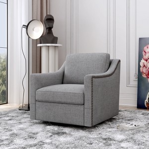 TOAOTBNBO Curved Recliner Accent Chair with 360° Swivel Base, Club Armchair with Soft Armrests Upholstered Mid-Century Bedroom Chair - 1 of 4