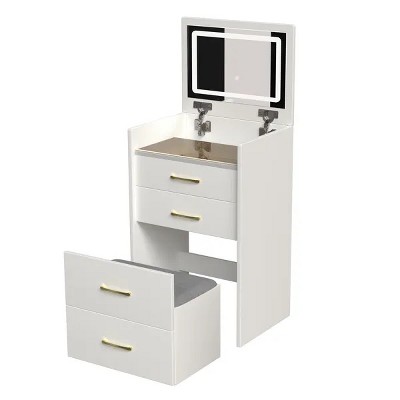 3 in 1 Vanity Desk with open Top Mirror,Small Make Up Vanity Set with Visible Glass Desktop,Compact Makeup Vanity with Drawers