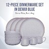 American Atelier 12 Pc Dinnerware Set Stoneware Dishes, Dinner Plate, Side Plate, Bowl, and Mug, Service for 4, Plate and Bowl Set, Denim Blue - 2 of 4