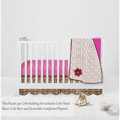 Bacati - Damask Pink Fuschia Chocolate 3 pc Crib Bedding Set