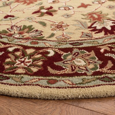Elegant Heritage Round Red & Ivory Wool Area Rug, 24"