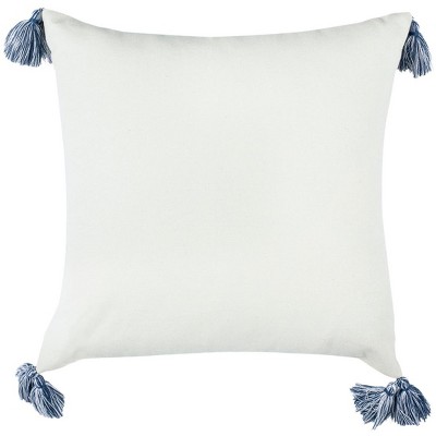 Lunette 16" Blue and White Striped Pillow with Tassels
