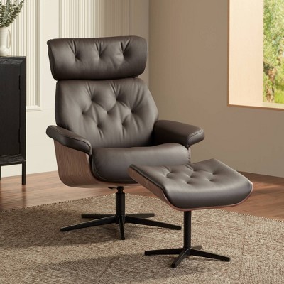 Chocolate Faux Leather Swivel Recliner with Ottoman