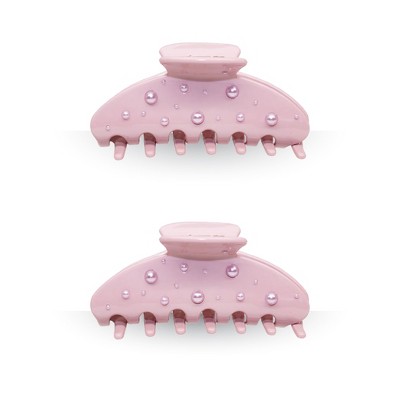 LA Glam Co. Hollywood 3" Claw Clips - All Hair - 2-Pack - Pink Pearls