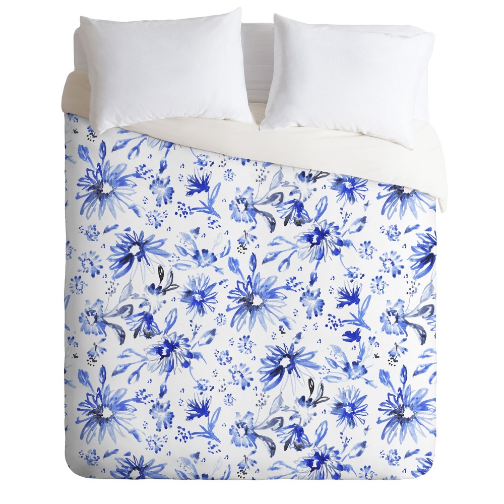 King Schatzi Brown Lovely Floral Duvet Set Blue Deny Designs