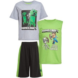 Minecraft Boys Creeper T-Shirt, Tank Top and Shorts 3-Piece Set - 1 of 4