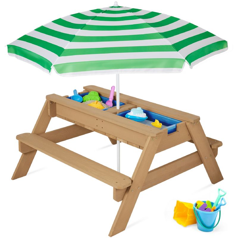 Best Choice Products Kids 3-in-1 Outdoor Convertible Activity Sand & Water Picnic Table w/ Umbrella, 1 of 10