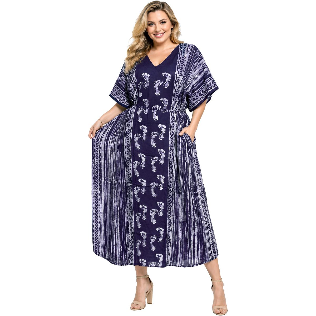 LA LEELA Summer Cotton Resort Vacation Caftan for Women Cruise Holiday Loungewear Beach Cover Up Maxi Dress 2X-3X Purple Abstract