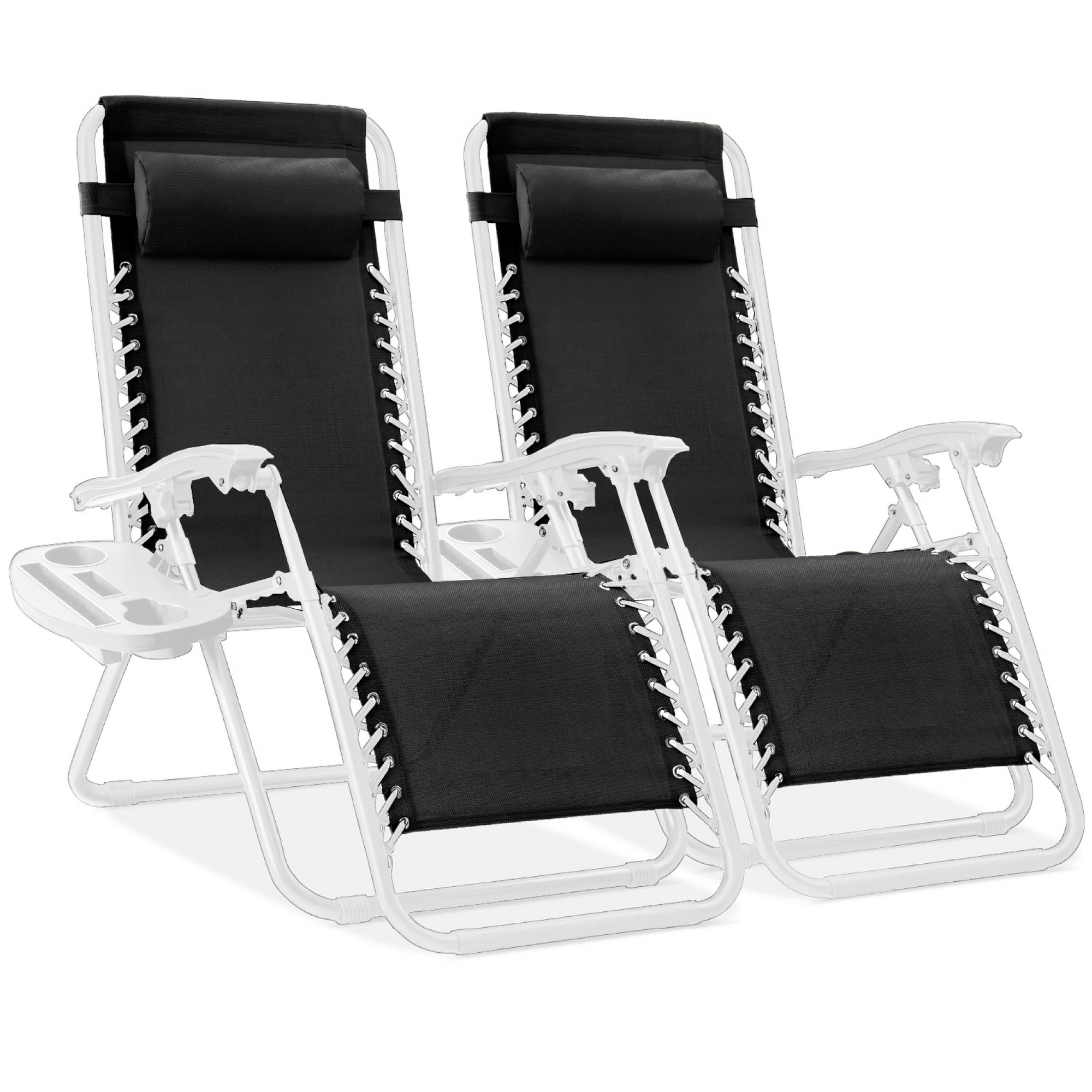 Best Choice Products Set of 2 Zero Gravity Lounge Chair Recliners for Patio, Pool w/ Cup Holder Tray - Black/White