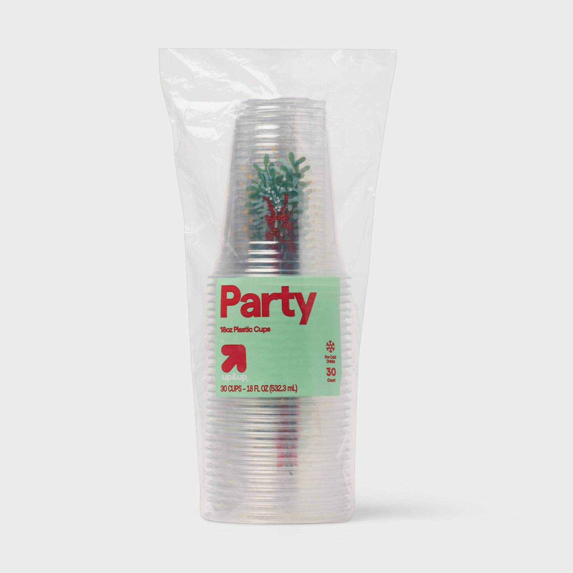 Holiday Disposable Clear Cup - Holly - 18oz/30ct - up&up™