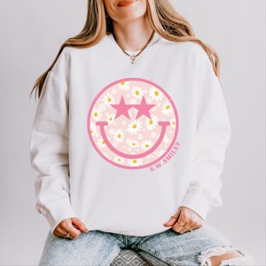 Simply Sage Market S.W.Smiley Floral Smiley Face Lightweight Garment Dyed Sweatshirt - 1 of 4