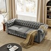 Tufted Linen/PU Upholstered Chesterfield 3-Seater Sofa with Scrolled Arms and Nailhead Trim, Classic Living Room Couch in Gray/Dark Gray - ModernLuxe - 2 of 4
