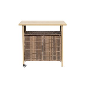 Anybear Outdoor Wicker Bar Cart, Patio Bar Serving Cart, for Porch Backyard Garden Poolside Party, Light brown - 1 of 4