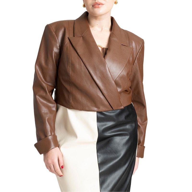 ELOQUII Women's Plus Size Cropped Faux Leather Jacket, 1 of 2