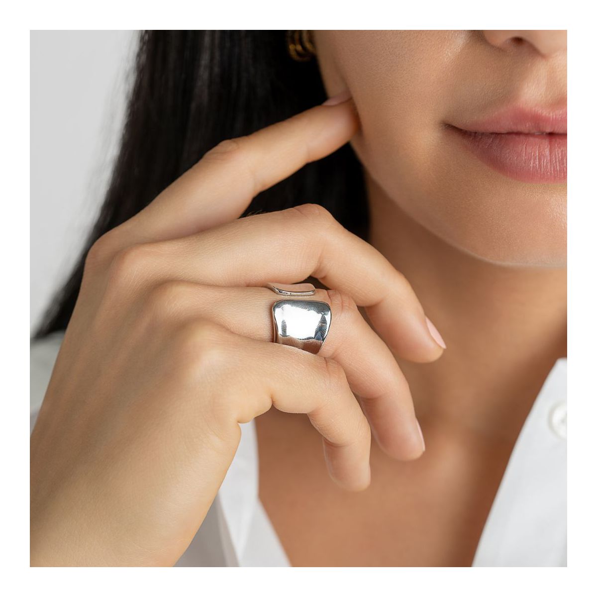 Adornia Rhodium Plated Tall Open Band Ring - thumbnail 2