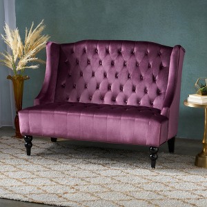 Velvet Modern Glam Wingback Loveseat Sofa with Button Tufted Diamond Stitch and Turned Legs for Living Room - 1 of 4