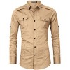 Men's Tactical Cargo Work Shirt Military Casual Slim Fit Long Sleeve Shirts Tops Khaki XL - 4 of 4