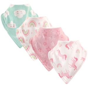 Luvable Friends Baby Girl Cotton Bandana Bibs 4pk, Rainbow, One Size - 1 of 1