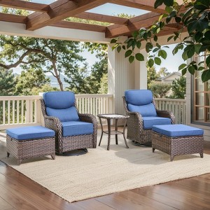 Belord 5 Pieces Small Outdoor Patio Furniture Set, 6" Thick Cushions Swivel Rocker Patio Chairs with Ottoman and Accent Table for Porch Balcony - 1 of 4