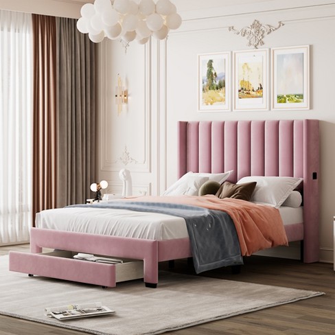 Velvet bed deals frame with storage