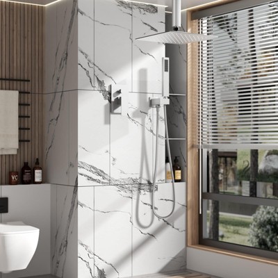 LOVMOR 10 Inch Shower System Celling High Pressure Rainfall Shower Faucet Fixture Combo Set , Chrome