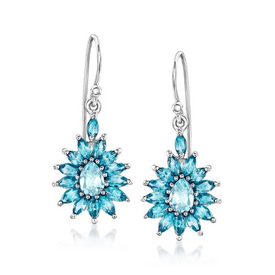 Ross-Simons 2.70 ct. t.w. Swiss and London Blue Topaz Flower Drop Earrings in Sterling Silver